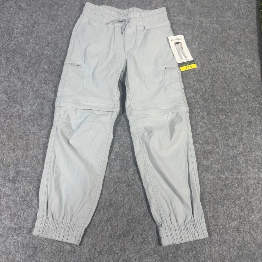 Eddie Bauer Kids Gray Convertible Jogger Pants Zip Off Shorts Size S 7/8 NEW
